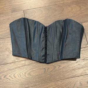Finesse Black Faux Leather Corset Top Cropped Zip Closure